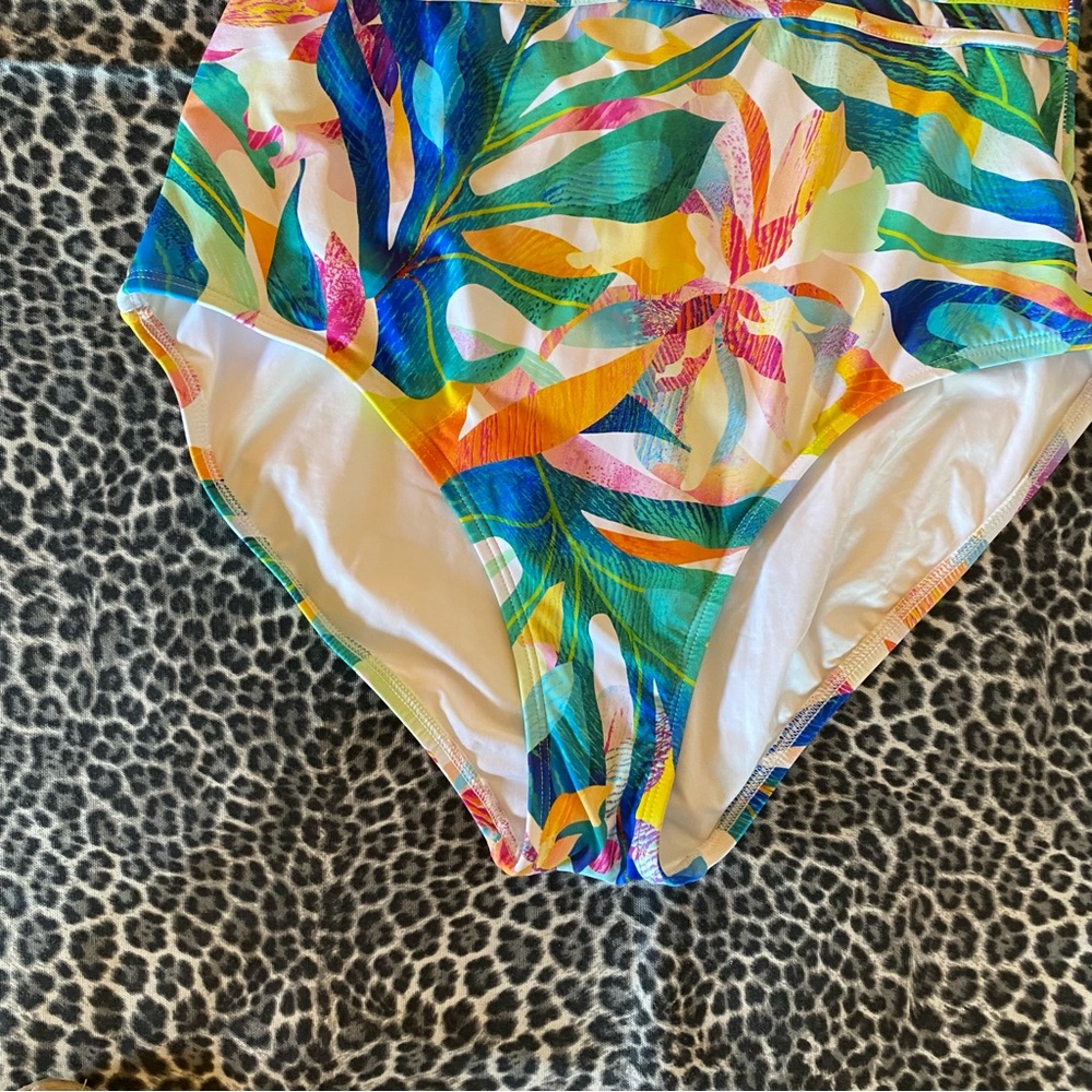 LA BLANCA Wild Tropic One Shoulder Tropical Floral Multicolor One Piece EUC 14 - Picture 7 of 10